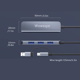 Wowssyo 4-Port USB 3.0 Hub, Ultra Slim Portable USB Data Hub, USB Splitter for MacBook, Mac Pro, Mac Mini, IMac, Surface Pro, Laptop, PC, Flash Drive, Mobile HDD