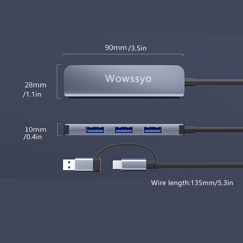 Wowssyo 4-Port USB 3.0 Hub, Ultra Slim Portable USB Data