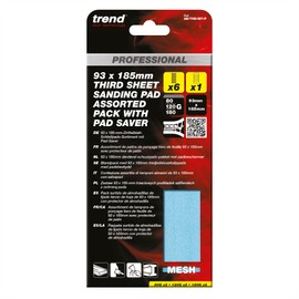 Trend Professional 93 x 185 mm Third Sheet Sanding Pads, 80/120/180 Grit + Pad Saver, 7 Pack, Mesh Abrasive for Rapid Material Removal and Fine Finishing, AB/THD/M7/P