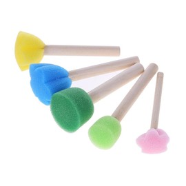 Ruwado 10 Pcs Foam Sponge Brush with Wooden Handle Round Flower Multi Size Painting Tools for Kids Children DIY Acrylic Watercolor Varnishes Art Craft Painting