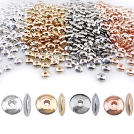 COIRIS 800pcs 4 Colors Round Spacer Beads 6mm Gold Silver Rhodium Rose Gold Plated Metal Loose Disc Beads for Bracelet Necklace Earring Jewelry Making Supplies(RT-CCB1)