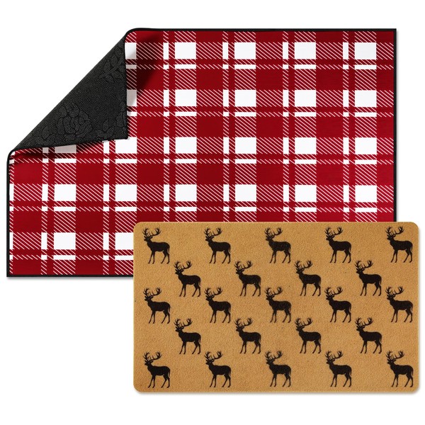 Maasechs 2 Pcs Christmas Doormat Indoor Outdoor, 28"x43" Red White