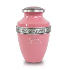 OneWorld Memorials Floral Band Alloy Cremation Urn for Ashes - Large - Holds Up to 200 Cubic Inches of Ashes - Pink Floral Band Metal Urns for Ashes