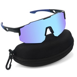 TIVUNORON Cycling Glasses Sports Sunglasses Black Frame Blue Film Cycling Glasses Polarised Cycling Glasses for Men Women