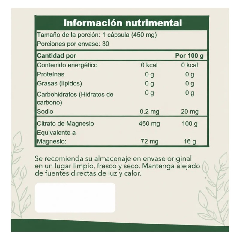 Magnea Citrato De Magnesio 450mg 30 Cápsulas