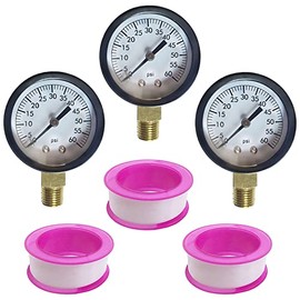 2 Inch Dia Pool Filter Pressure Guage 0-60 PSI,Swimming Pool Filter Pressure Gauge, Spa/Aquarium/Water Pressure Gauge, 1/4"NPT Lower Mount (3)