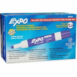 EXPO® Marcadores de borrado en seco de bajo olor, punta de cincel, morado, paquete de 12