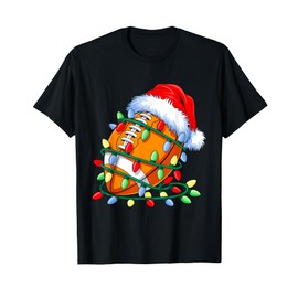 Football Ball Santa Hat Christmas Football Xmas Lights T-Shirt