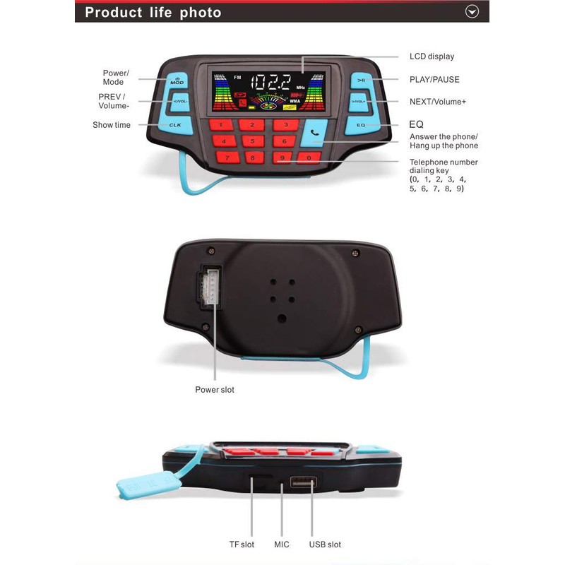 UTV ATV Bluetooth Amplifier Sound System Hand-Free Speakers FM USB