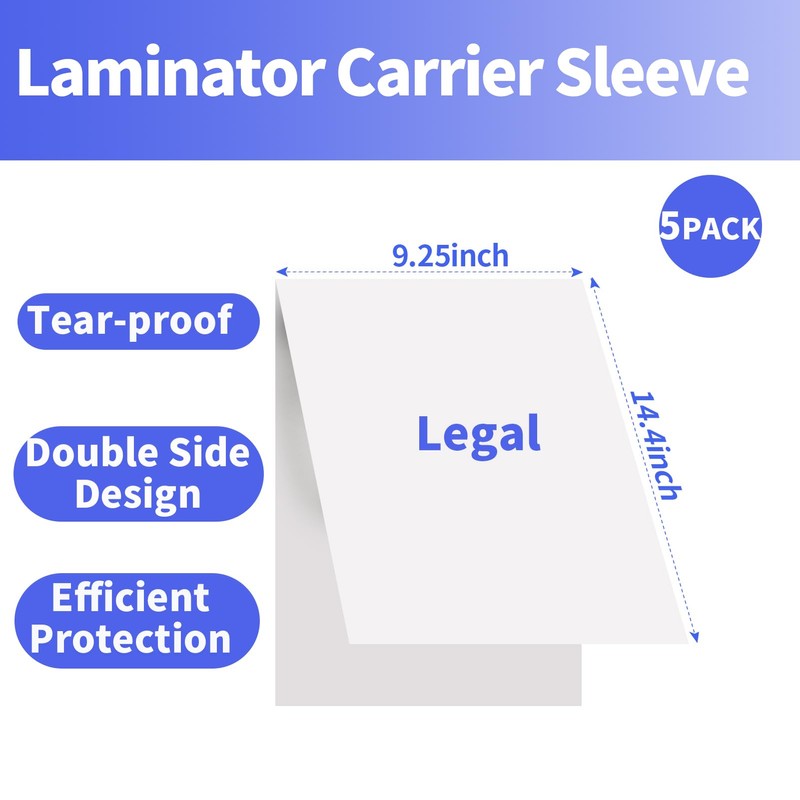5 Pack Laminator Carrier Sleeve Legal Size Thermal Laminating Carriers