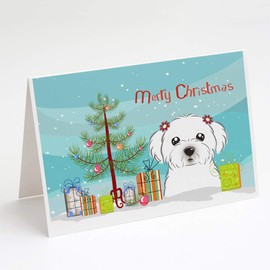 Christmas Tree and Maltese Greeting Cards and Envelopes Pack of 8