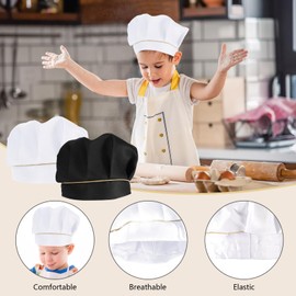YUFFQOPC Pack of 4 Children's Chef's Hat, White / Black Chef's Hat, Children's Chef's Hat, Velcro Fastening, Adjustable, Cooking, Baking, Catering, Home, Kitchen, School and Restaurant