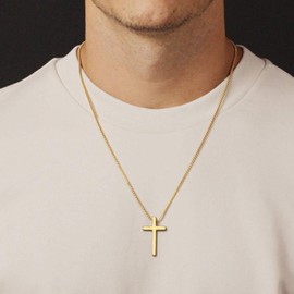 Ursteel Cross Chain for Men, Gold Plated Cross Chain Stainless Steel Gold Cross Necklace Men 30 Inch, Confirmation Gifts