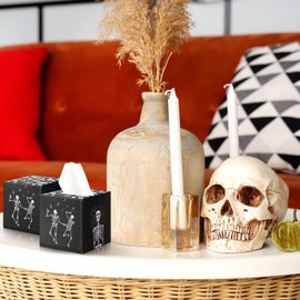 Bencailor 12 Pack Halloween Facial Tissues Cube Boxes Skull Facial Tissues Box 600 Sheets 3-ply for Halloween Car Bedroom Party Supplies(Skeleton)