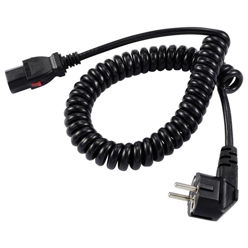 Sygonix SY-6733074 Kaltgeräte Anschlusskabel Schwarz 3 m verriegelbar, Spiralkabel