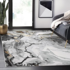 Abani Regal Collection Area Rug - Abstract Dark Grey Cracked Stone Design - 6' x 9' - Washable - for Living Room, Bedroom & Office