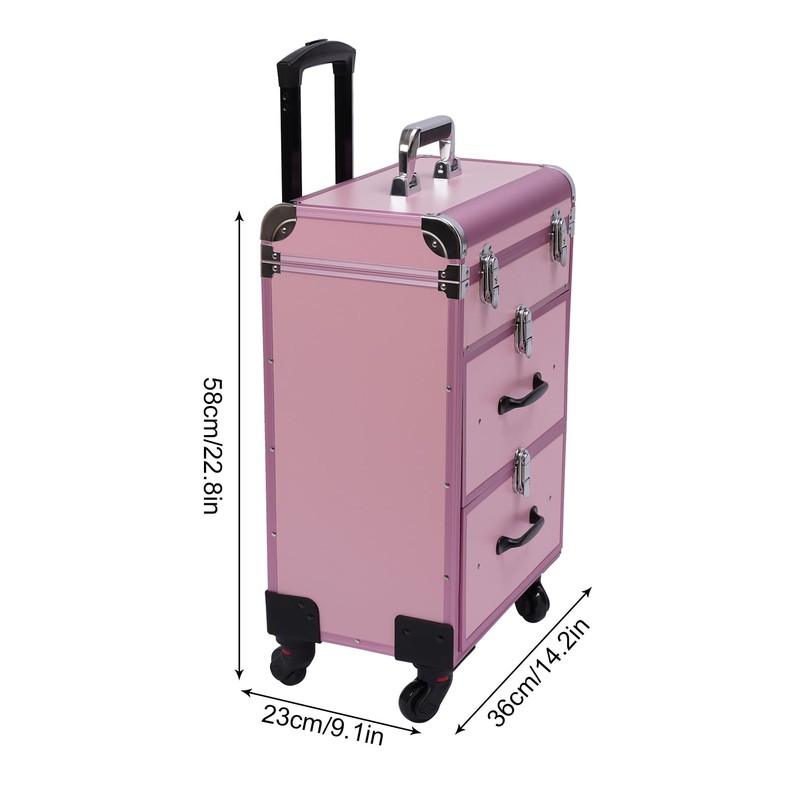 3-Tiers Rolling Makeup Train Case Lockable Makeup Beauty Salon Luggage