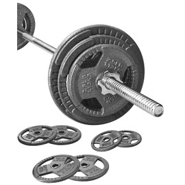 Signature Fitness Cast Iron Standard Weight Plates Including 5FT Standard Barbell with Star Locks, 45-Pound Set (35 Pounds Plates + 10 Pounds Barbell), Multiple Packages, Style #5