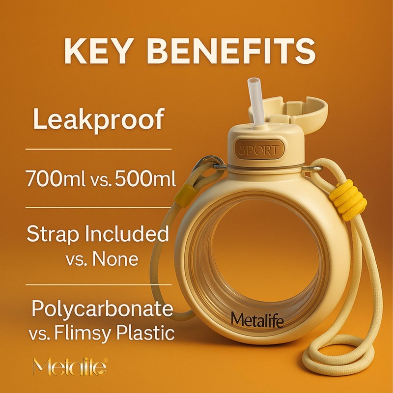 METALIFE Circular Sports Water Bottle – Green, 700ml, Leakproof with