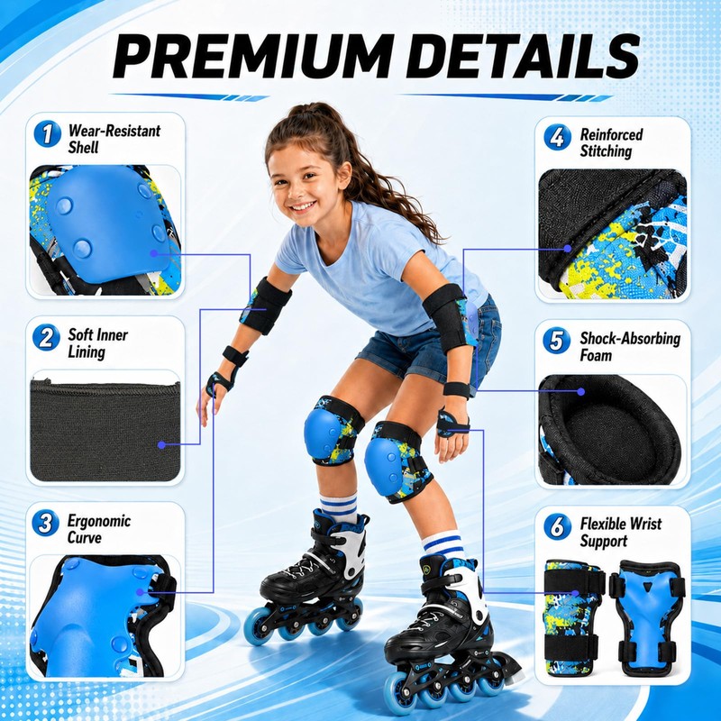 Lafefe Kids Protective Gear Set 6 in 1, Knee Pads