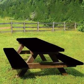 Picnic Table Cover with Bench Covers, Elastic Fitted Spandex Tablecloths for Rectangle Tables, Stretch Washable Patio Tablecloth for Washable Windproof Tablecloth for Camping Black 30"x72"