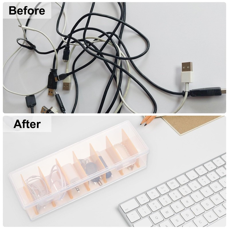 sourcing map Cable Storage Box with Compartments, Cable Organizer Transparent