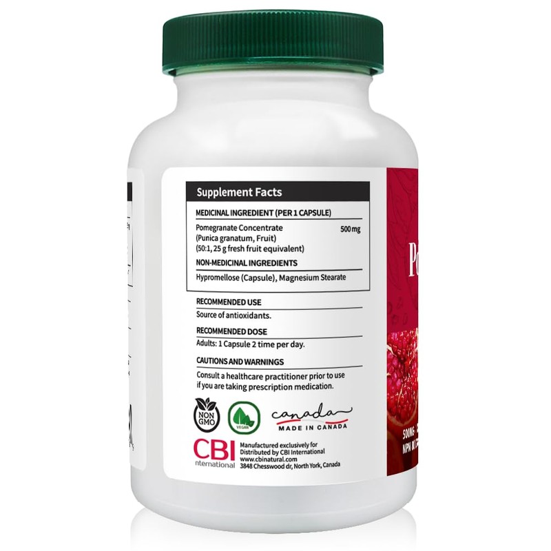 CBI Natural Pomegranate 50:1 Extract, 25000 mg Strength, 120 Vegan