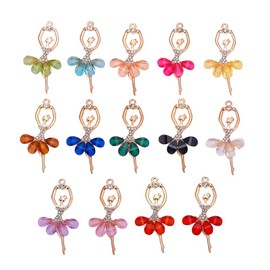 PandaHall 14 Pieces Crystal Ballerina Charms Inlayd Rhinestone Resin Ballet Dancer Pendant Hanging Large Pendant Alloy Pendant for Teen Women DIY Bracelet Necklace Jewellery Making
