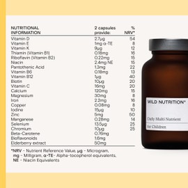 Wild Nutrition WILD NUTRITION Food-Grown? Kids Daily Multi Nutrient | Kids Multivitamin with B Vitamins, Magnesium, Zinc, Vitamin D, and More to Support Immunity, Bones, and Cognitive Development | 60 Capsules