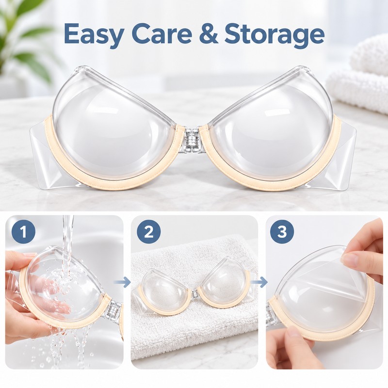 Beige Transparent Invisible Strap Bra for Women, Ultra-Fine Clear Strap