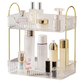 Organizador de Maquillaje de 2 Niveles Organizadores+2 Pcs Esponja de Limpieza- Organizador de Cosméticos, Adapta a Recámara, Baño, el Tocador y Tocador