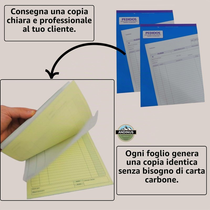 ANDINUS Confezione da 2 librerie per ordini autocopianti, 50 fogli