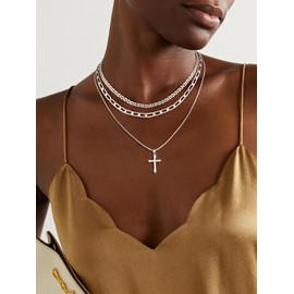 Coshilta Cross Necklace for Women,925 Sterling Silver Plated Stackable Layered Necklaces Trendy Dainty Gold Necklace Paperclip Box Flat Mariner Chain Necklace Jewelry Religious Gifts for Women