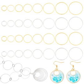 PH PandaHall 240 pcs 8 Sizes 10/12/14/16/18/20/22/25mm Round Open Back Bezel Charms Pendants Hollow Frame Pendant for Resin Earring Bracelet Pendant Necklace Jewelry DIY Craft Making, Golden/Silver