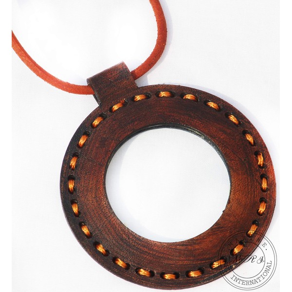 Nautical Antique Vintage Leather Strap Necklace Magnifying Glass Magnifier Pendant