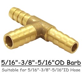 Uenede 3PCS Brass 5/16" to 3/8" to 5/16" (8.5-10-8.5 mm) Barb Reducer Tee Splicer Mender Hose Barbed Fitting 3-Way Reducing Union Intersection for Water/Oil/Gas