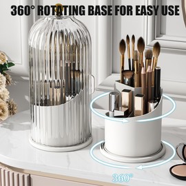 Concealed Toothbrush Holder, Rotating Bathroom Organizer Countertop, Toothbrush Holders with Cover, Bathroom Counter Organizer with Covered Makeup Brush Holder (1pcs Grey)