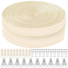 Mardatt 81 Pieces Zip Repair Kit, 10 Yards #5 Nylon Zip Band with 10 Pieces Zip Slider, 10 Pieces Double Zip Slider, 60 Pieces Bottom Top Stopper (Beige)