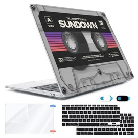 HOHAIYOO Compatible with MacBook Air 13 inch Case 2022 2021-2018 A2337 M1 A2179 A1932 Retina Display with Touch ID, Plastic Hard Shell Case +Keyboard Cover+Screen Protector+Webcam Cover, Cassette Tape