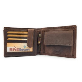 Lemasi Genuine Buffalo Full Leather Wallet RFID NFC Protection, brown, Classic
