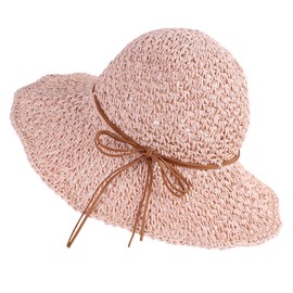 Women Straw Sun Hat Floppy Sun Hat Summer Girls Panama Hat Wide Brim Beach Cap Foldable Natural Straw Braided Trilby Hat Anti-UV Protection Hat with Lovely Bowknot Sun Visor Hat for Outdoor Activities