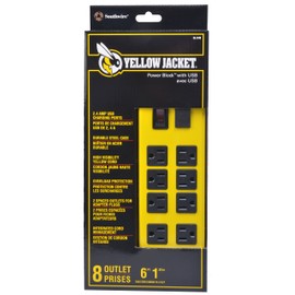 Yellow Jacket - Tira protectora de sobretensión de metal, 8-Outlet Power Strip, Amarillo