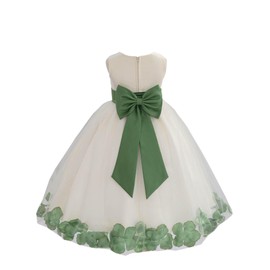 Wedding Pageant Rose Flower Petals Tulle Ivory Flower Girl Dress Toddler Recital 302T 2