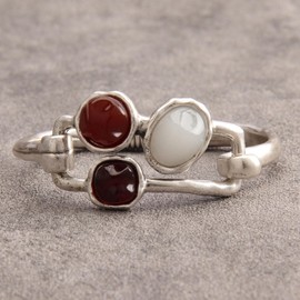 Bjesinmo Gold Cuff Bracelet for Women Silver Beaded Bracelets Open Bangle Stackable Stretch Bead Bracelet Boho Jewelry Gifts for Wife Couple, Medium, Copper, no gemstone