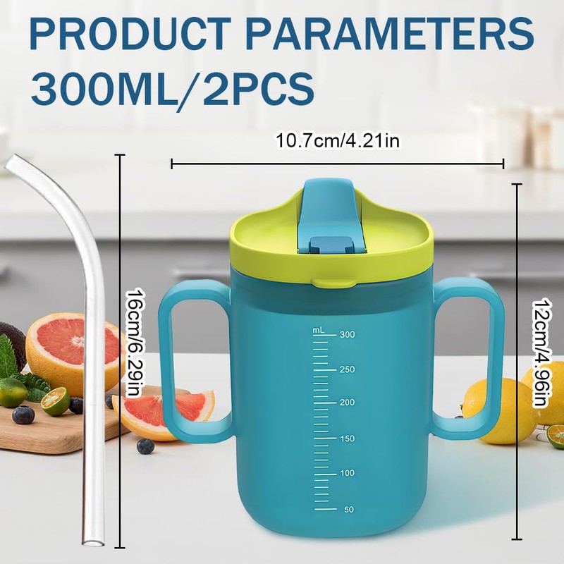 BIZOI 2PCS Elderly Spill Proof Cups, 300ml Unspillable Cup with