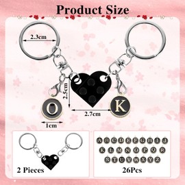 CWPFVQA 1 Pair Heart Shaped Building Block Keychains With 26 Pieces English Alphabet Accessories, Couple Keychains, DIY Alphabet Keychains, Spliced Keychains, black