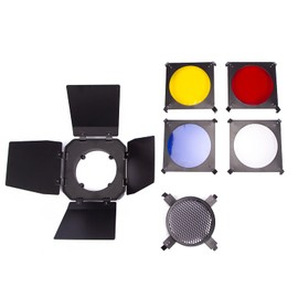 Flash Barndoor with 4 Color Gel Filters and Honeycomb Grid, Universal Strobe Monolight Light Barn door for Standard Reflector Photo Studio Photography
