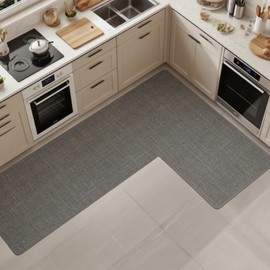 SMILEGIF Anti-Slip Corner Kitchen Rug, 1 Piece L-Shaped Floor Mats,Super Absorption Linen Corner Mat for Home,Kitchen (Grey Left-L, 31''X47''X18'')