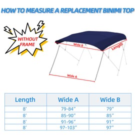 Seapisode 4 Bow Marine Grade Fade and Crack Resistant Bimini Top Replacement Cover, Heavy-Duty Waterproof and UV-proof Sun Shade Boat Canopy, Easy Install Zipper Sleeves Boat Awning/Without Frame,Navy