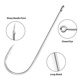 Luroad 25pcs Aberdeen Sea Fishing Hooks, Large Barbed Aberdeen Hooks, Long Shank and Wide Gape Size 1#, 1/0, 2/0, 3/0, Light Fishing Hooks High Carbon Steel (25 Pcs, 1/0)